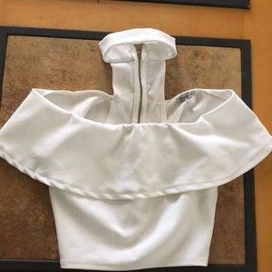 White Off the shoulder choker neck crop top